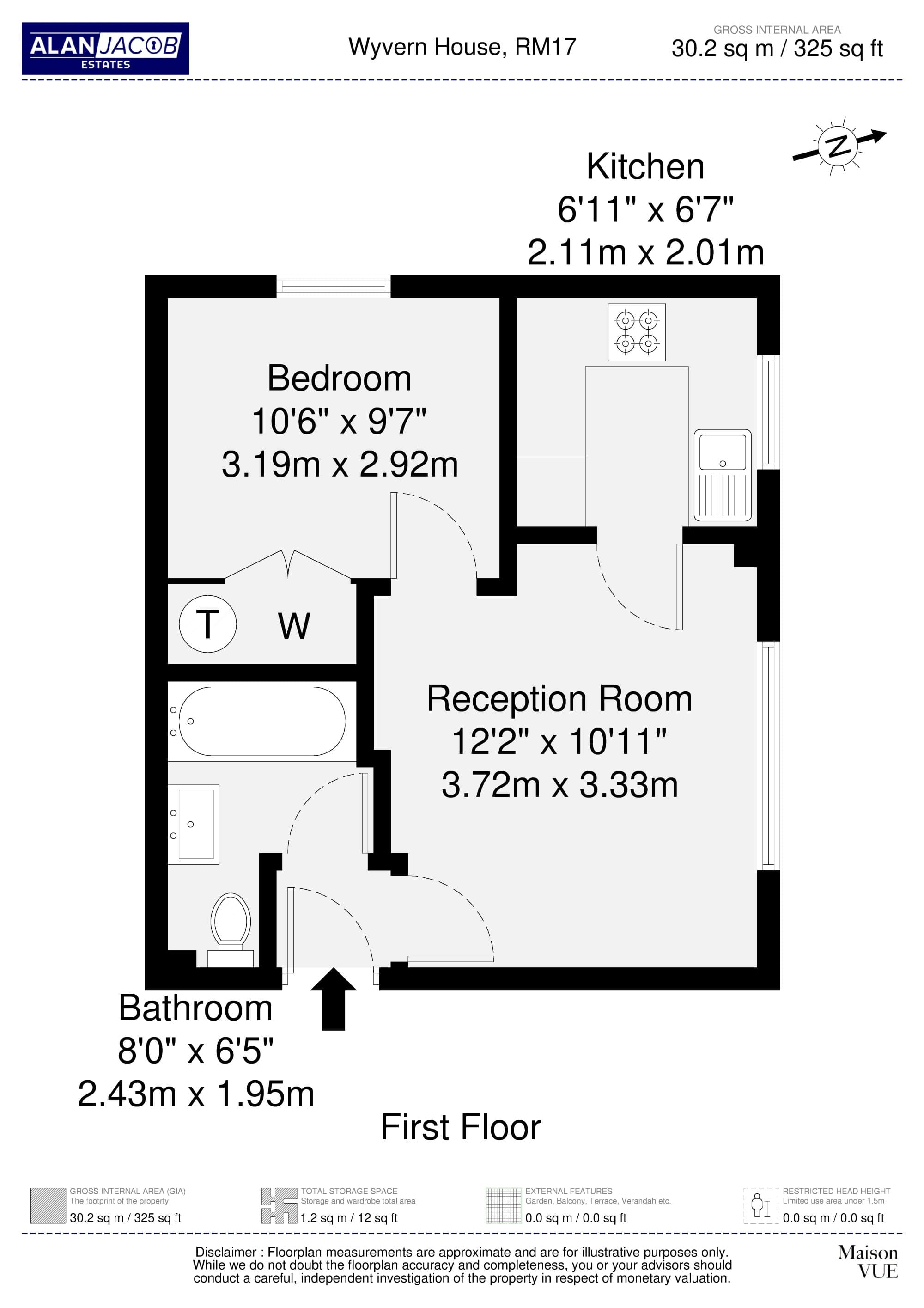 Floorplan for 1 Bedroom Flat in Grays