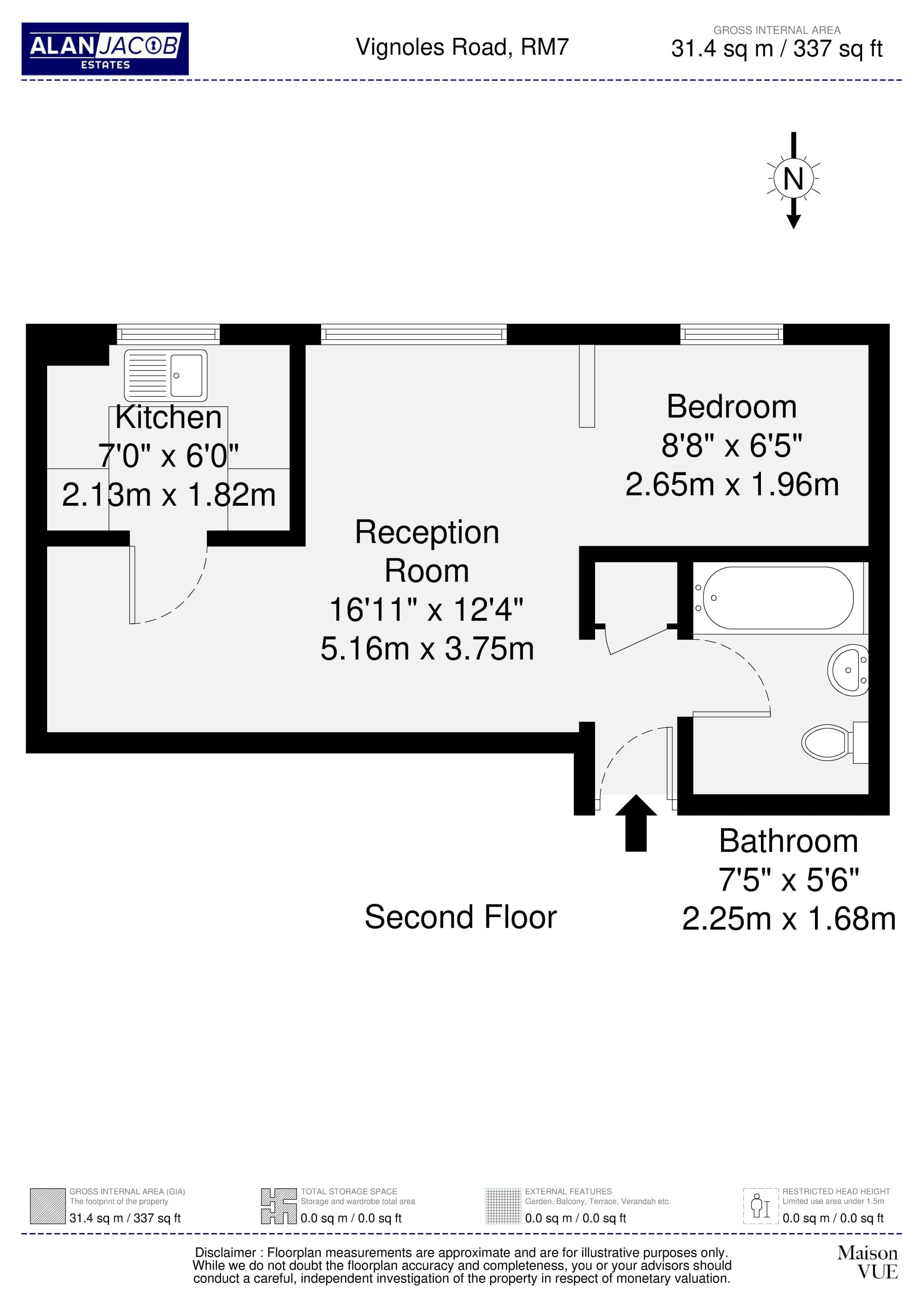 Floorplan for 1 Bedroom Apartment in Romford