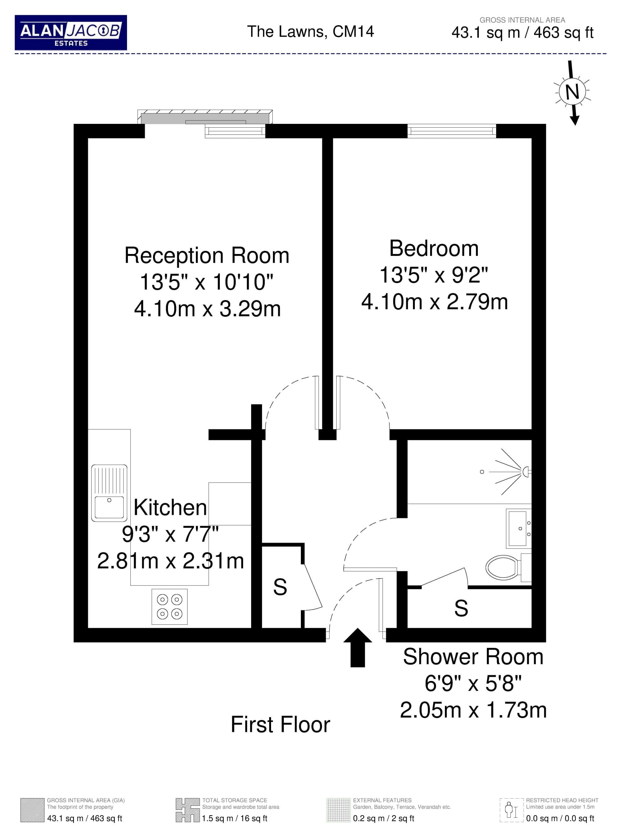 Floorplan for 1 Bedroom Flat in Brentwood